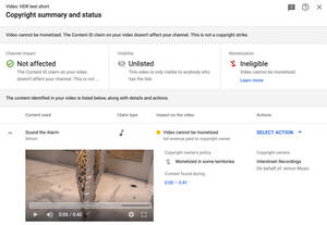 The first page of the dispute process shows the details of the copyright claim.