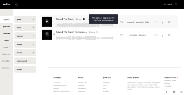 The dollar symbol next to the song title indicates this song is approved for YouTube monetization.