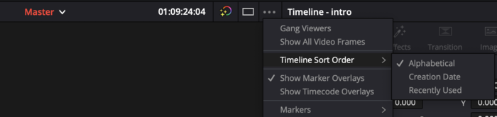 Sort timelines list options