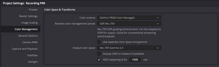 The simplified color management page.